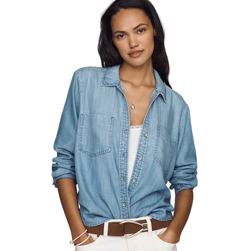 Cloth & Stone x Anthropologie Tencel Denim Button Down Shirt Womens Size L Blue